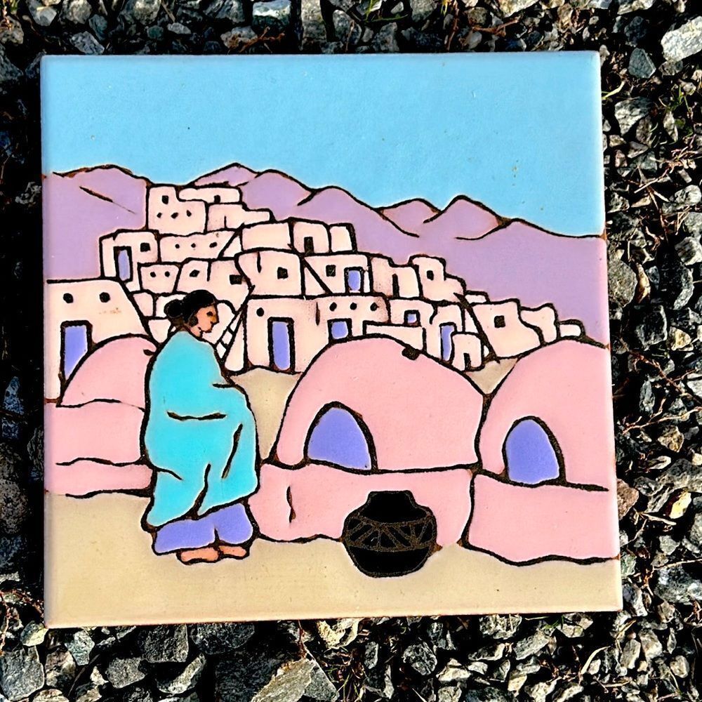 MAG MOR art tile hand painted tile hot plate wall decor southwestern Aztec Art
